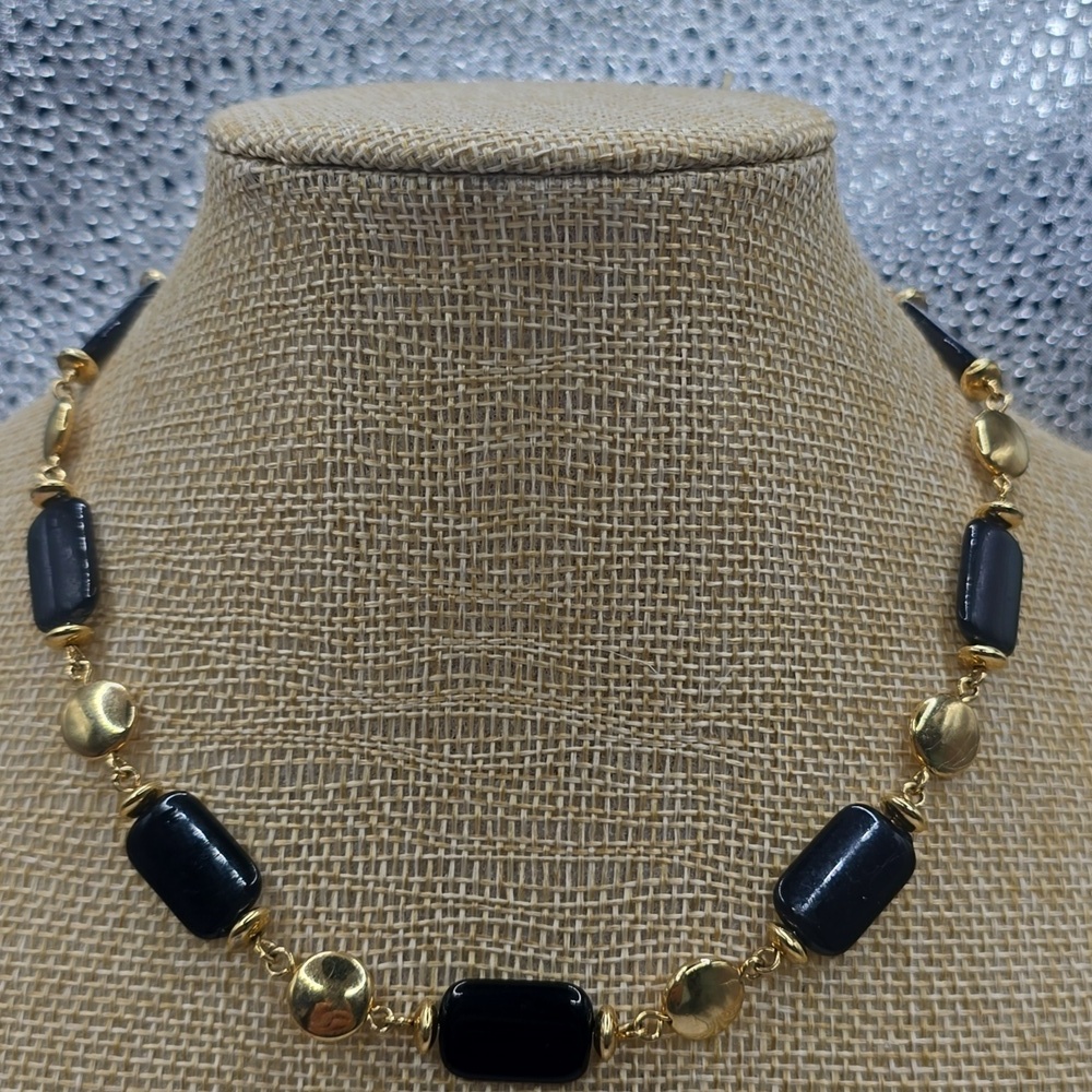 Liz Claiborne Gold Tone & Black Bead Necklace
